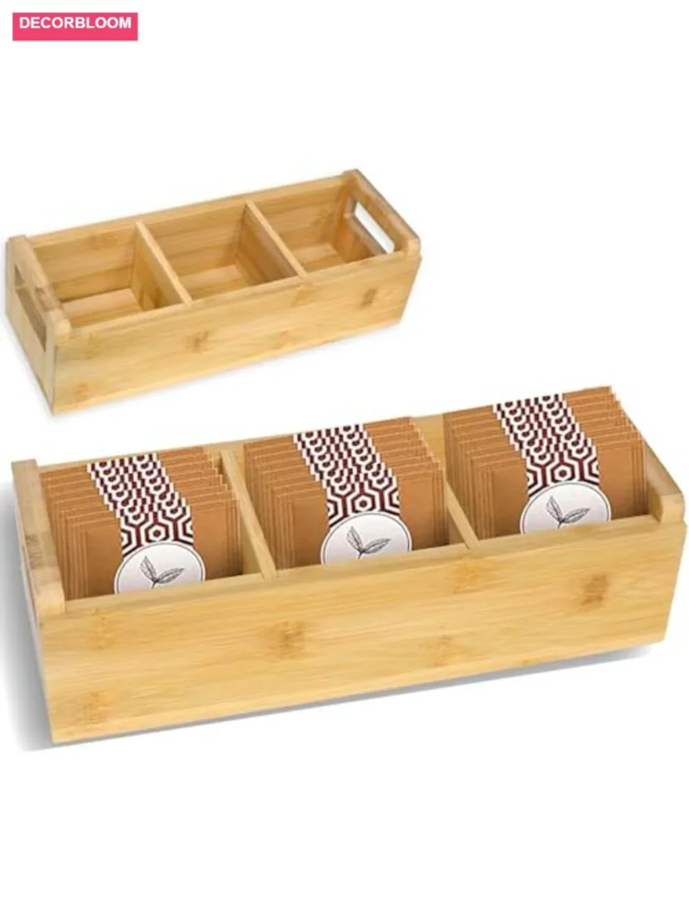 Bamboo Tea Organizer Box Eco-Friendly Adjustable Storage Chest